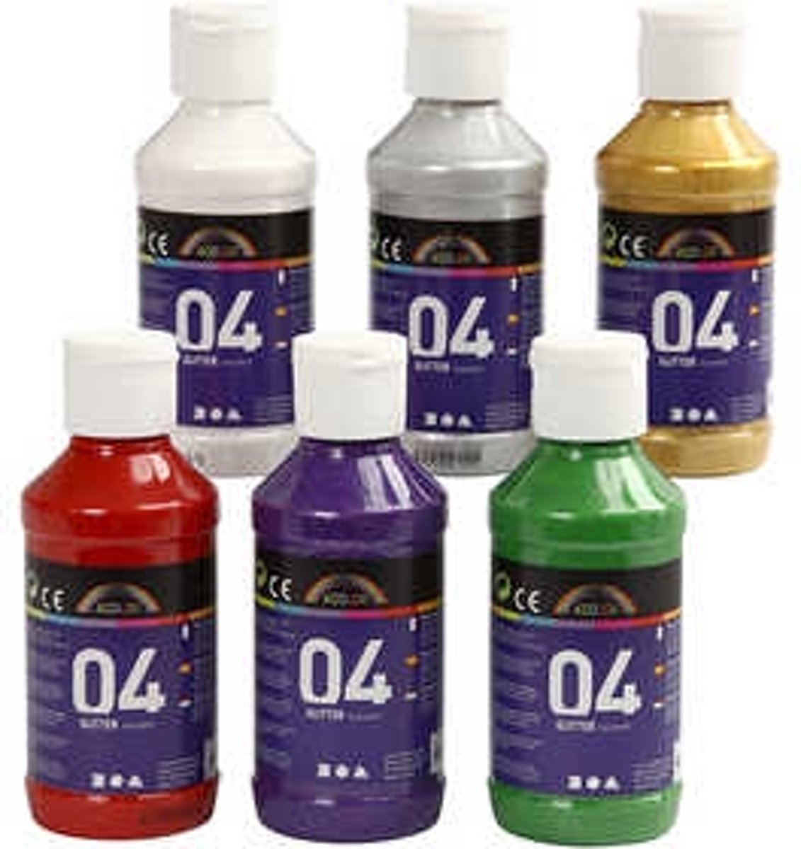 A-Color acrylverf, kleuren assorti, 04 - glitter, 6x120ml [HOB-95247]